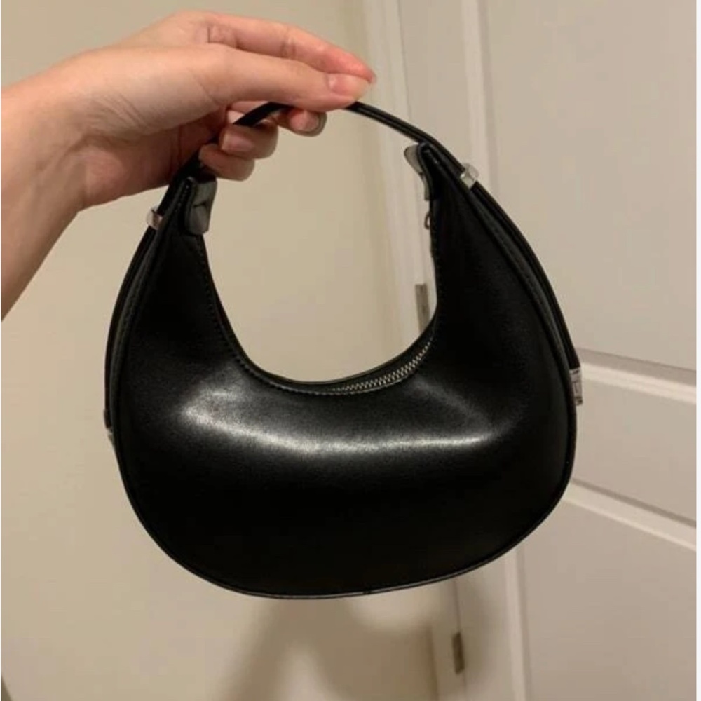 Black Faux Leather Convertible Shoulder Bag
